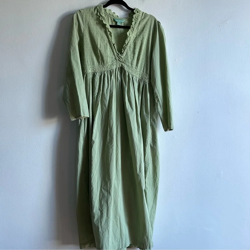 April Cornell Sz XS Green Dainty Long Sleeves Cotton Cottagecore Max Dress - Picture 2 of 13